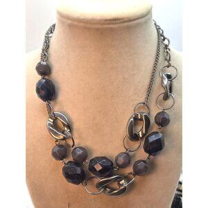 Chunky Gunmetal Chain Necklace With Faceted Beads & Oversized Links